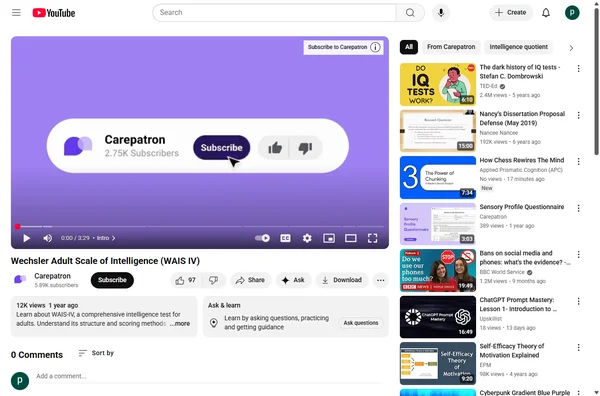 Wechsler Adult Scale of Intelligence (WAIS IV)