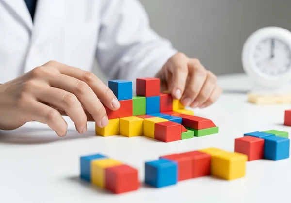 Hands manipulating blocks in a WAIS Block Design test