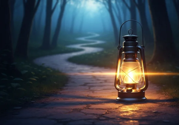 一盞溫暖的燈籠照亮道路,象徵指引